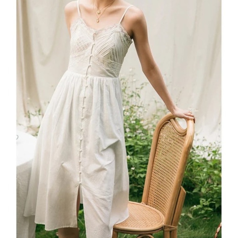 Simple Retro White Camisole Dress Size S